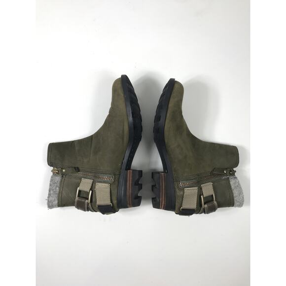 Sorel Lolla Bootie Green Suede Leather Ankle Boots Side Zip Buckle Women's 7 - Picture 4 of 7